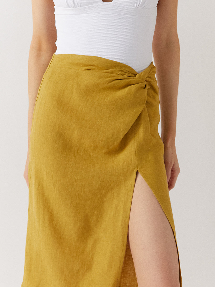 Linen skirt 2024 mustard yellow