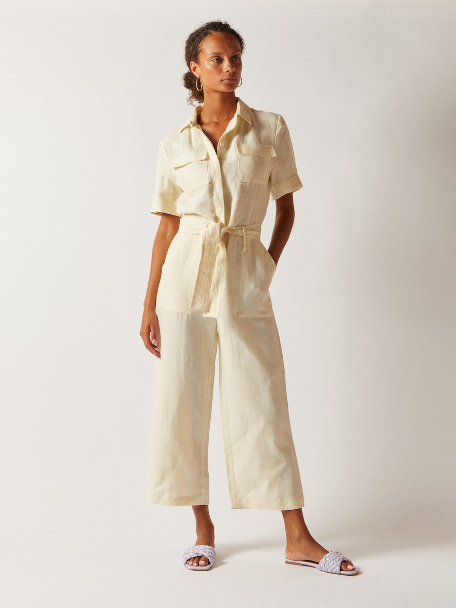 Cream best sale linen jumpsuit